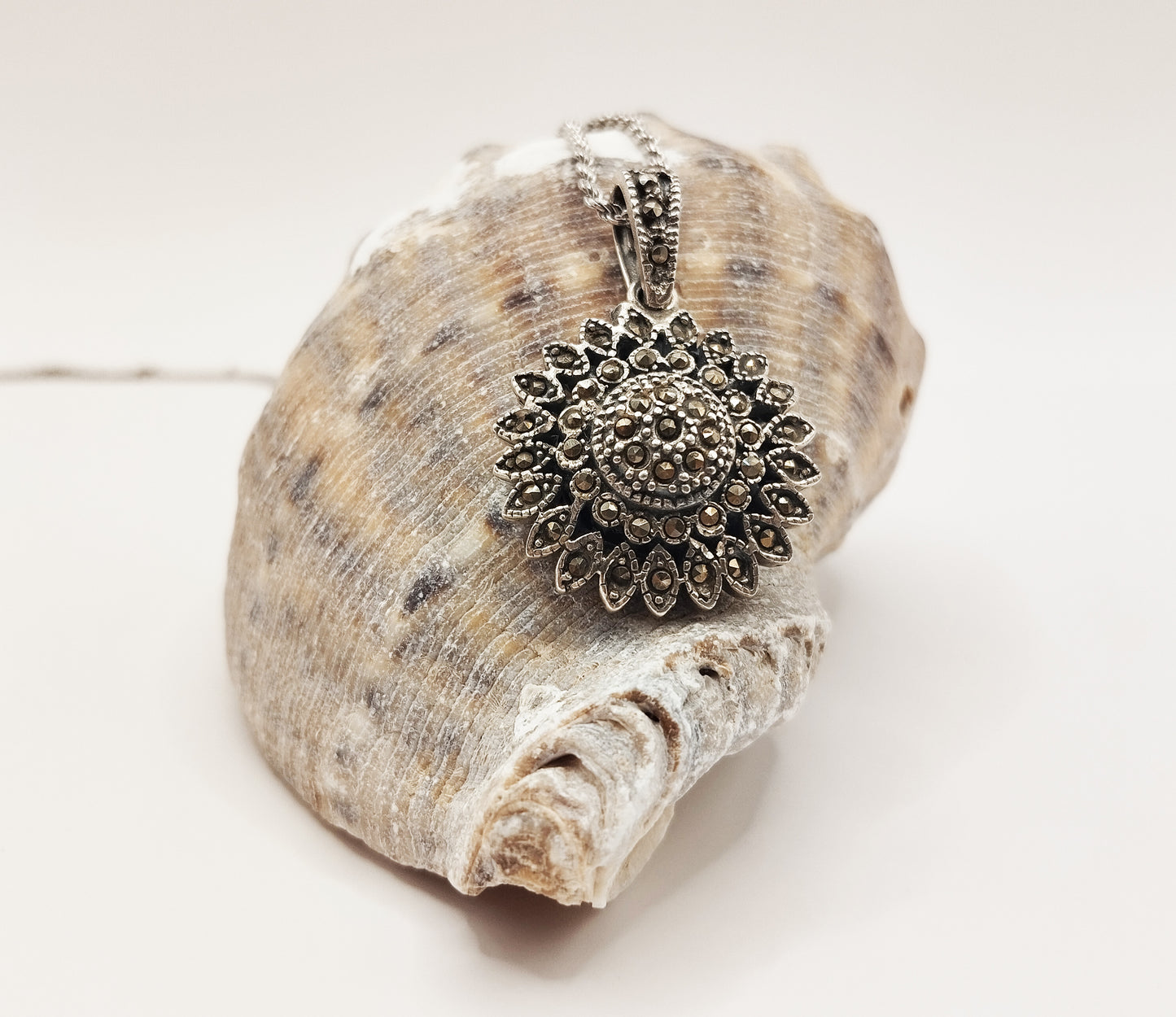 Marcasite Flower Pendant Necklace