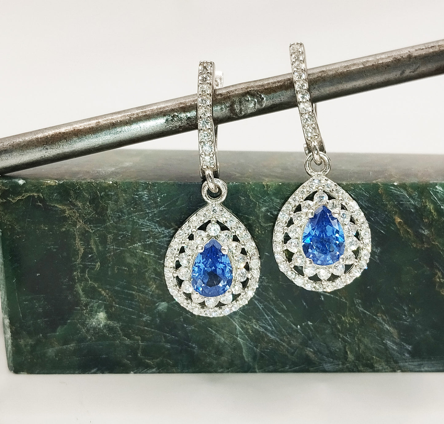 Blue and White Zirconia Earrings