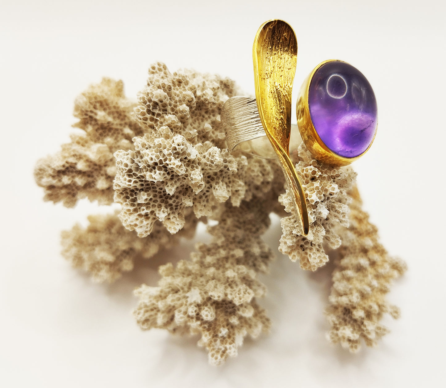 Amethyst and Gold Leaf Ring