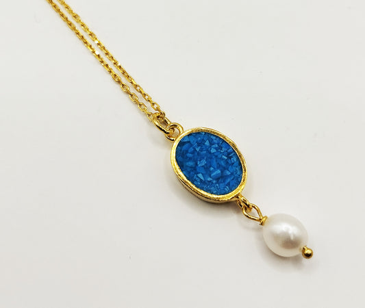 Blue Howlite and Pearl Necklace