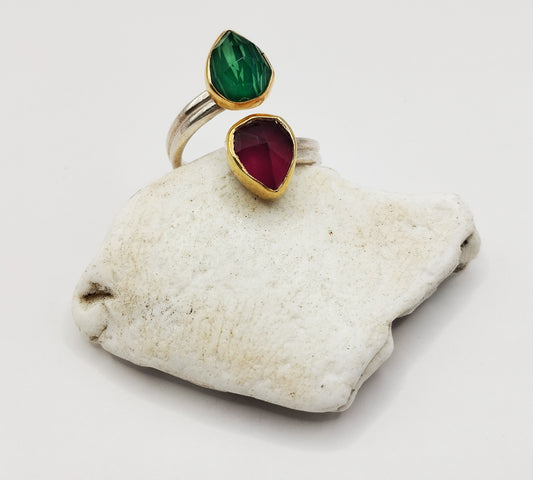 Deep Red and Green Jade Ring