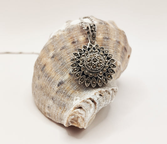 Marcasite Flower Pendant Necklace