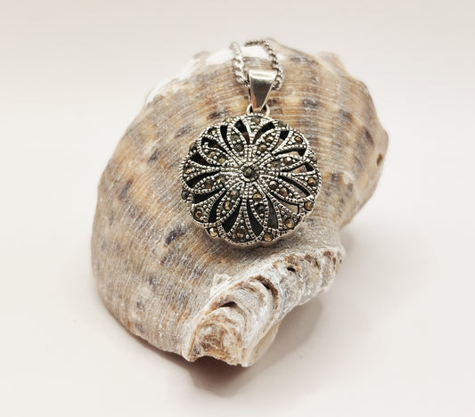 Marcasite Flower Pendant Necklace